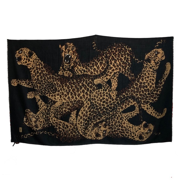 Yves Saint Laurent Shawl Massive Leopard Foulard Silk Wool 84in YSL Vintage Rare - Picture 1 of 8